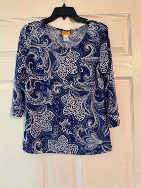 Ruby Rd Navy White Paisley Scoop-Neck Women's Top